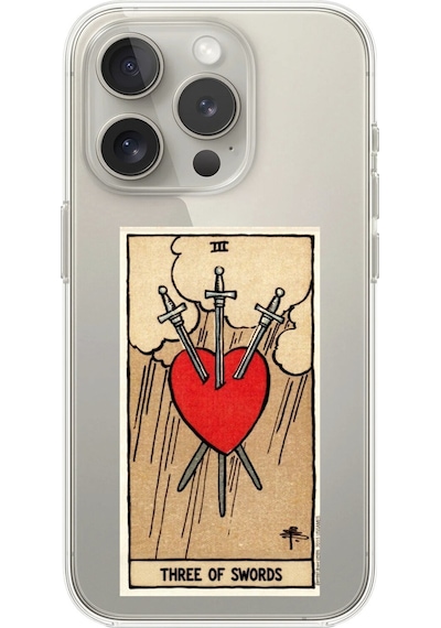 Apple Uyumlu iPhone 15 Pro Max Şeffaf Kılıf Three Of Swords Tasarımlı