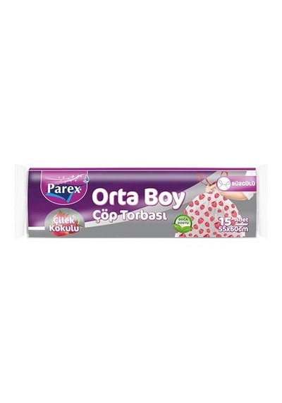 Büzgülü Çöp Torbası Çilek Kokulu Orta Boy