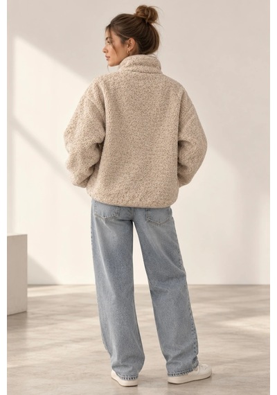 Bbbutikbasic Dik Yaka Teddy Polar Ceket My3535 Bej