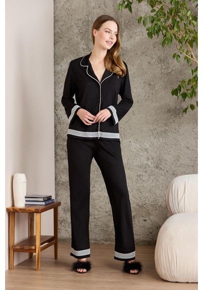 Pierre Cardin Saten Pijama Takımı 2200 Siyah Siyah
