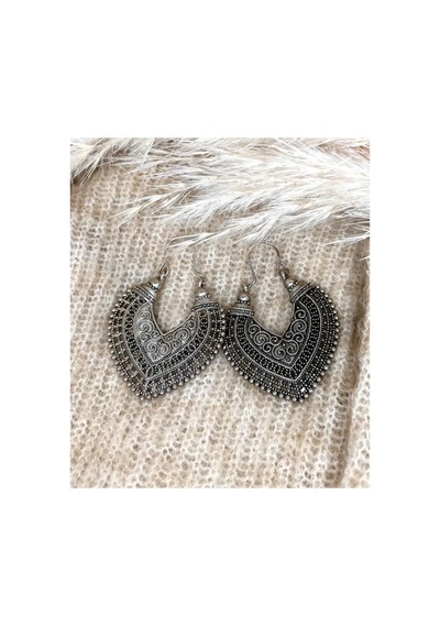 Lunarie Gümüş Vintage Etnik Bohem Kalp Sallantılı Küpe
