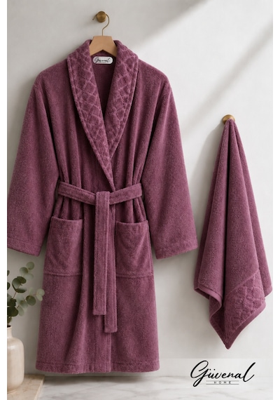 Layla 2 Parça Bornoz Seti Soft Unisex Bornoz Bornoz Erkek Bornoz Kadın Bornoz Hediyelik Sabahlık Çeyiz Mürdüm
