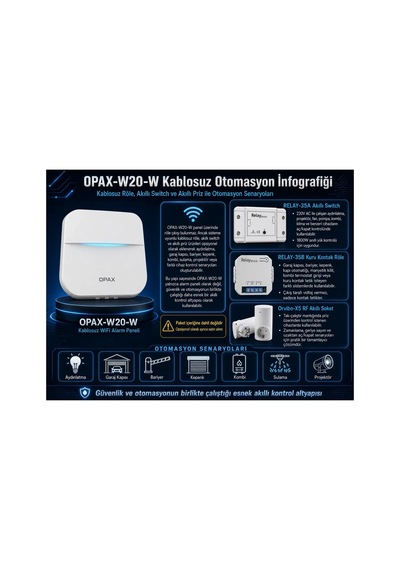 Opax-w20-w Siyah Bgr-09 Kablosuz Sirenli Akülü Wifi Ev Ve İşyeri Alarm Seti
