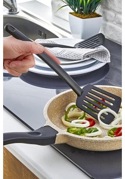 Pratik Yanmaz Yapışmaz Teflon Spatula- 220 Dereceye Dayanıklı Teflon Servis Kaşık 1 Adet Siyah