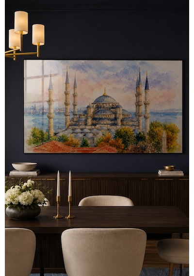 Sultanahmet Camii Sulu Boya Temperli Cam Tablo