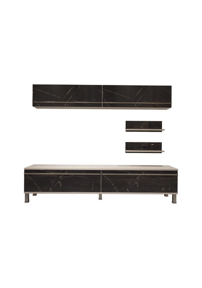 Decoraktiv Eko 5 Mdf Std Krom Ayaklı Tv Ünitesi Tv Sehpası Beyaz - Siyah Mermer