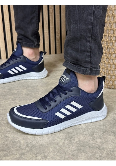 Günlük Erkek Sneaker Fileli Bağcıklı Rahat Esnek Dikiş Detaylı Yürüyüş Spor Ayakkabı 1453 Lacivert