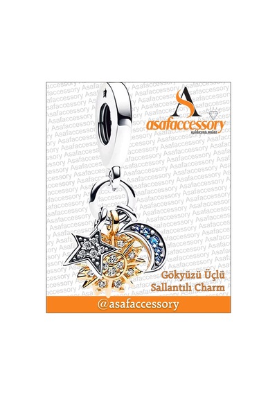 Güneş Ay Yıldız Sallantılı Charm Asafaccessory Gümüş