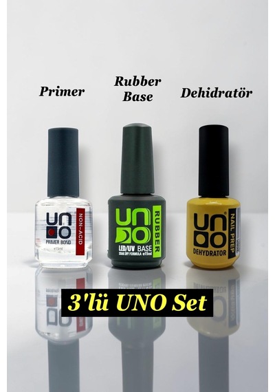 Uno 3'lü Set Protez Tırnak Hazırlık Seti Primer Dehidratör Rubber Base Uno Nail Prep 3lu-set Uno 3'lü Set Protez Tırnak Hazırlık Seti Primer Dehidratör Rubber Base Uno Nail Prep 3lu-set