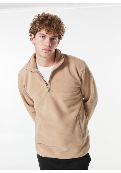 Jeep Bej Erkek Dik Relaxed Düz Polar Sweatshırt C4wm-swt4201
