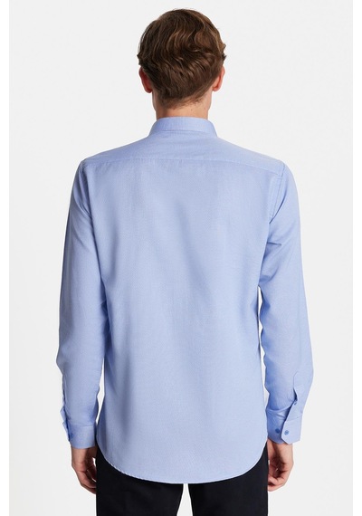 Tudors Modern Slim Fit Uzun Kollu Pamuklu Kolay Ütü Armürlü Mavi Erkek Gömlek-32640 Mavi