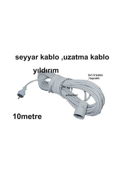 Seyyar Uzatma Kablo 10 Metre Beyaz Renk