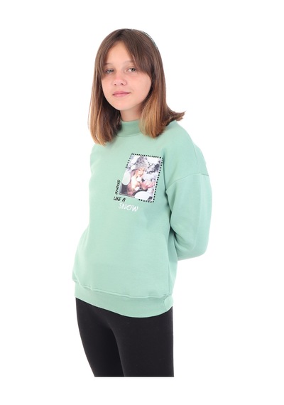 Toontoy Kız Çocuk Baskılı Nakışlı Sweatshirt Yeşil Toontoy Kız Çocuk Baskılı Nakışlı Sweatshirt Yeşil