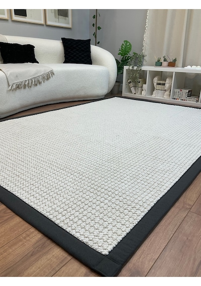 Saraz Halı Kumaş Bordür Gri Bukle Antrasit Bordür Halı Salon Koridor Mutfak Çocuk Odası Halısı Kilim S267 Beyaz