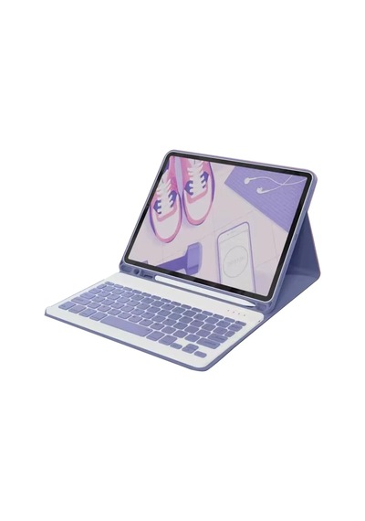 Apple İpad Air 11 2024 Kılıf Kc01 Smart Klavyeli Tablet Kılıfı - Derin Mor