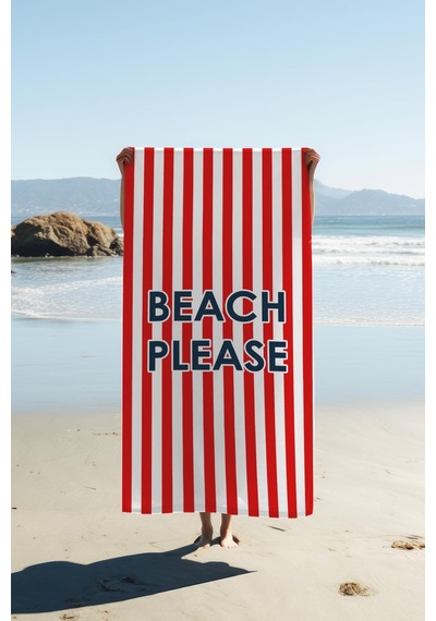 Dijital Baskı Plaj Deniz Havlusu Beach Please Desenli Peştamal Hvl0200 Renkli
