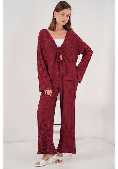 Bigdart Kadın Örme Bluz Pantolon İkili Takım 30052 - Bordo Bigdart Kadın Örme Bluz Pantolon İkili Takım 30052 - Bordo