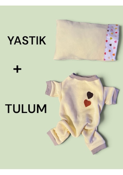 Winter Hearts Kedi Uyku Seti Penye Kedi Tulum Ve Mini Yastık Takımı Pamuklu Tüy Dökülmesini Azaltır
