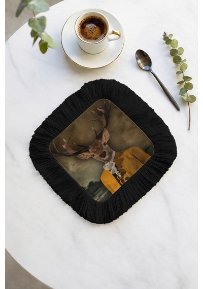 Saray Elegansı Saçaklı Şık Servis Mendili - Asil Geyik Portre Retro Siyah Kahve Altı Tepsi Peçetesi Gece Deniz Turkuazı Saray Elegansı Saçaklı Şık Servis Mendili - Asil Geyik Portre Retro Siyah Kahve Altı Tepsi Peçetesi Gece Deniz Turkuazı