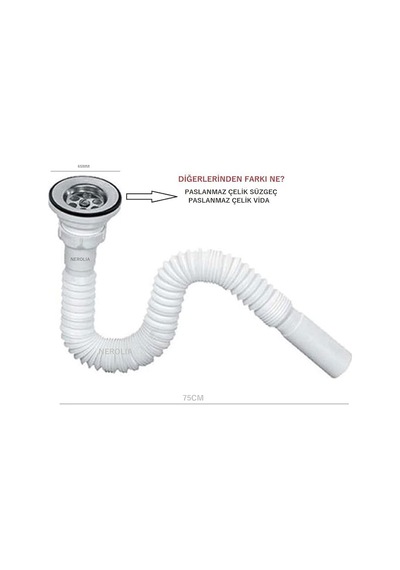 2 Adet Lavabo Gider Hortumu/körüklü Lavabo Sifonu/eviye Gider Borusu Paslanmaz Çelik Süzgeçli Ve Vidalıdır beyaz