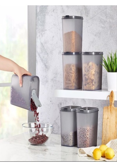 Lova Erzak Kabı Pratik Kapak 2.5 Lt Bakliyat Saklama Kabı X 6 Adet Şeffaf