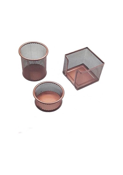 A Seti Ataşlık-kağıtlık-kalemlik 3 Lü Metal Perforeli Rose Gold 505