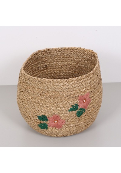 Karanfil Çiçek Desenli 33x25 Cm Deniz Sazı Sepet Bej