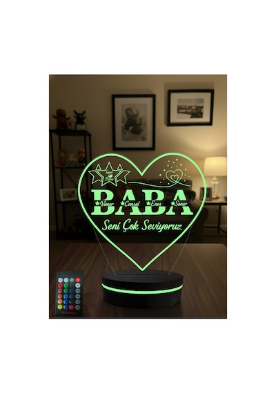 Kişiye Özel Babalar Günü Hediyesi İsimli 3d Led Gece Lambası Rgb Kumandalı Adaptörlü
