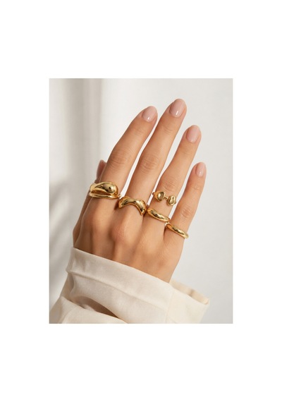 Toline Gold 5 Li Minimal Yüzük Seti Modern Kadın Takısı