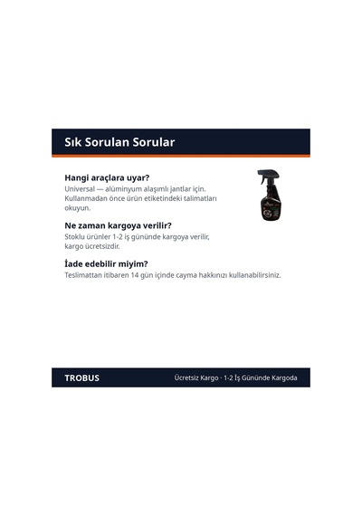 Trobus Oto Jant Temizleme Spreyi Jant Bakım Ürünü 500 Ml