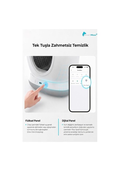 Sce001 Akıllı Otomatik Kedi Tuvaleti, Uygulama İle Uzaktan Kontrol, 75 L Hazne, Kendi Kendini Temizleyen, Koku Önleyici, Elekli Paspas + 15 Çöp Torbası Hediyeli Beyaz