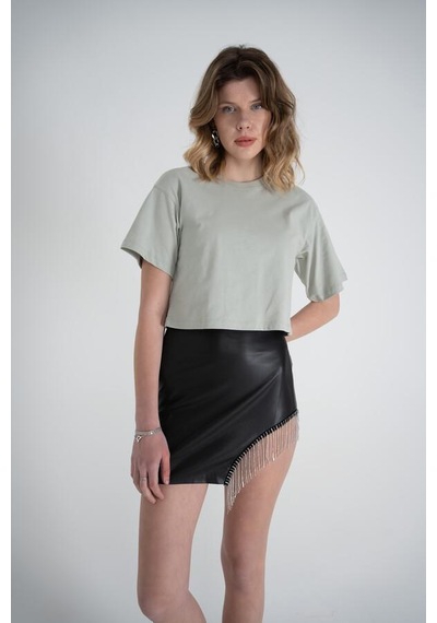 Holly Lolly Kısa Kol Bisiklet Yaka Basic Viole Tshirt Haki