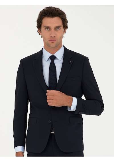 Cacharel Lacivert Slim Fit Yün Karışımlı Yelekli Takım Elbise