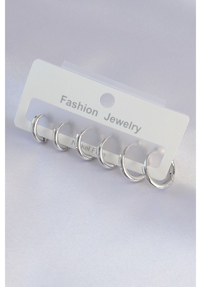 Pirinç Gümüş Renk Oval Küpe Seti Çok Renkli 86204393