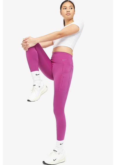 Nike Go Firm Support High Rise Full Length Kadın 6 Cepli Lazer Kesim Antreman Taytı Fuşya