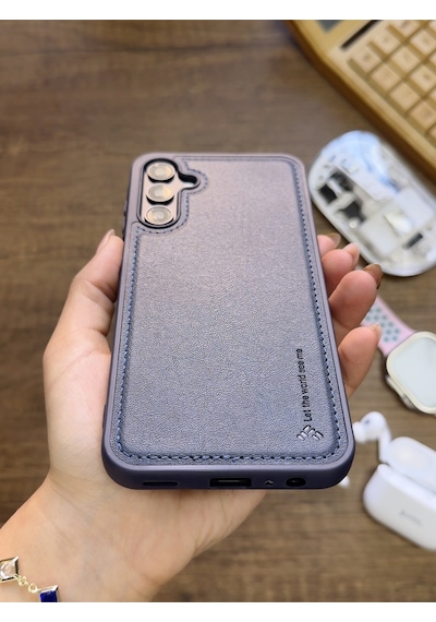 Samsung Galaxy A25 Uyumlu Premium Deri Dokulu Darbelere Karşı Dayanıklı Nazal Silikon Kılıf Lacivert