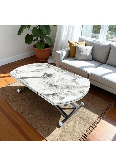Oval Yan Baştan Açılır Akıllı Masa Üst Tabla Mdf Yüksekliği Ayarlanabilir Pratik Krom Kaplama Beyaz Mermer Oval Yan Baştan Açılır Akıllı Masa Üst Tabla Mdf Yüksekliği Ayarlanabilir Pratik Krom Kaplama Beyaz Mermer