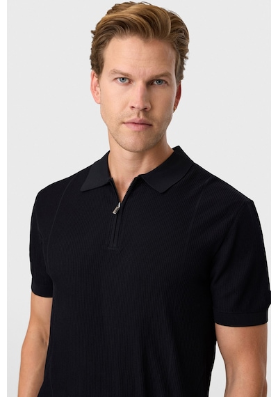 Back And Bond Siyah Regular Fit Fermuarlı Triko Tişört