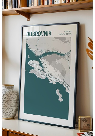 Dubrovnik Hırvatistan Croatia Haritası Çerçeveli Tablo Lüks Salon Ofis Duvar Dekorasyonu Tablo Siyah