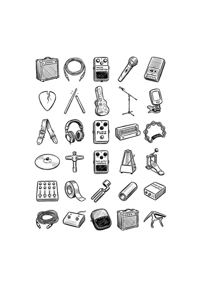 30 Adet Garaj Rock Müzik Ekipmanları Sticker Seti - Laptop, Gitar Kılıfı Ve Defter Çok Renkli