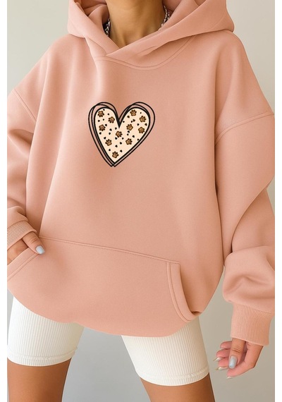 Benroma 3 İplik Penye Kalp Unisex Kapüşonlu Sweat Çok Renkli