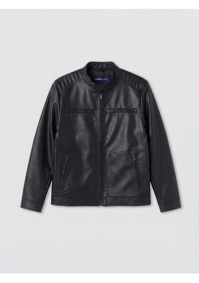 Lcwaıkıkı Classic Siyah Regular Fit Dik Yaka Erkek Deri Görünümlü Ceket