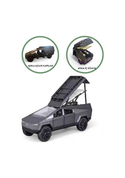 1:24 Metal Cybertruck Kamp Karavan Modelli Çek Bırak Oyuncak Araba - Sesli Işıklı Diecast Model