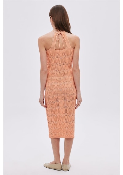 Sherin Oranj Halter Yaka Midi Triko Elbise-oranj