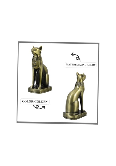Antik Mısır Kedi Heykeli Bastet Metal Dekoratif Hediyelik Biblo 8x15cm