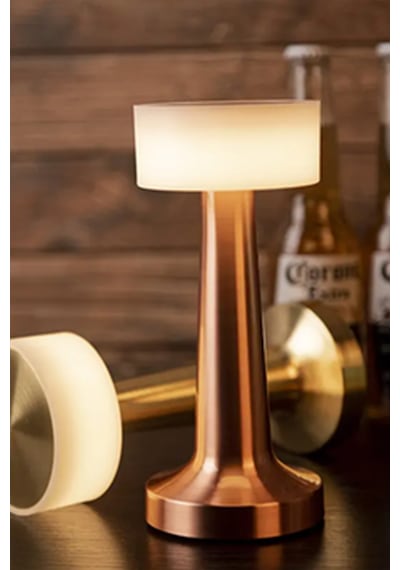 Rosegold Dekoratif Şarjlı Dokunmatik Led Masa Lambası Dimli 56r