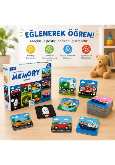 Bakgelal Memory Taşıtlar Hafıza Kartı Oyunu 48 Kartlı Eğitici Eşleştirme Ve Zeka Oyunu