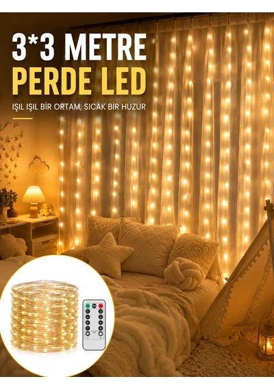 3x3 Metre Perde Led Işık Parti Ve Bahçe Dekorasyonu Yeni Nesil Belirtilmemiş