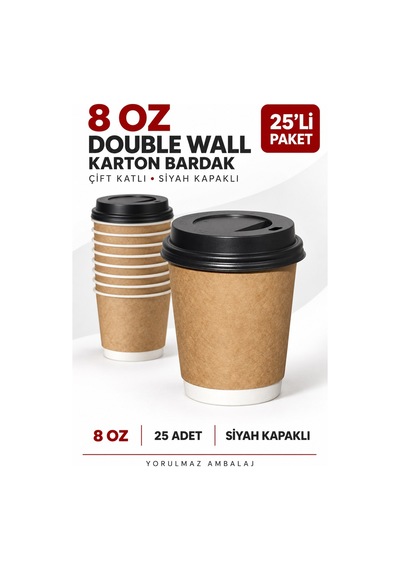 Double Wall Kapaklı Karton Bardak 8 Oz 25 Adet Çift Katmanlı Sıcak İçecek Kağıt Bardak Renkli