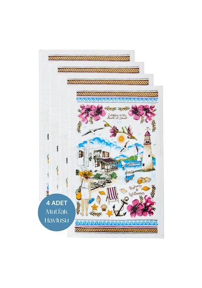 4lü Paket Baskılı Beyaz Mutfak Havlusu Modeli Sunset